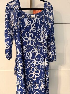 Women's Navy Blue Midi Dress with White Floral Print